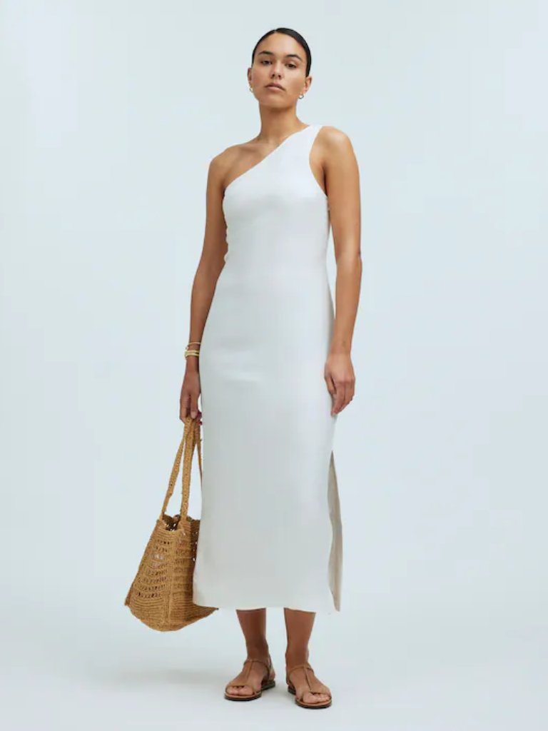 Madewell One-Shoulder Linen Midi Dress Lighthouse White Medium